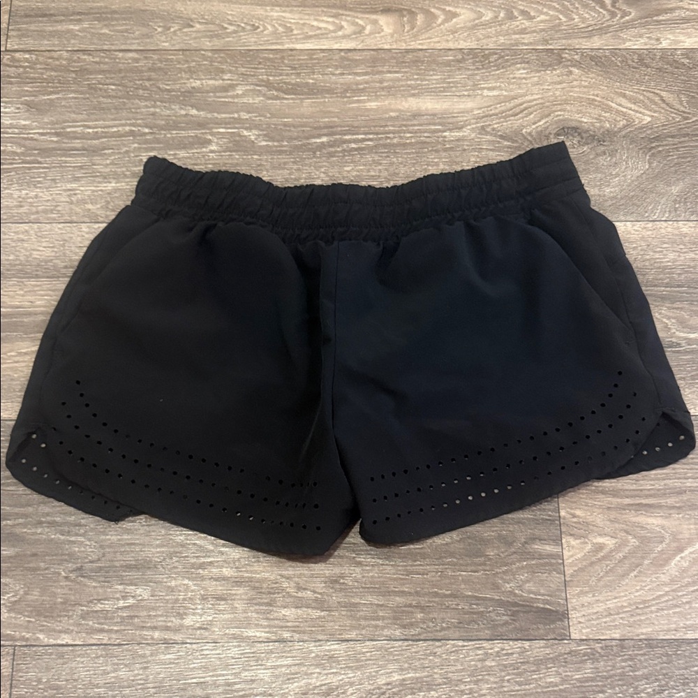 Women's Black Athletic Shorts with Laser-Cut Hem with pockets